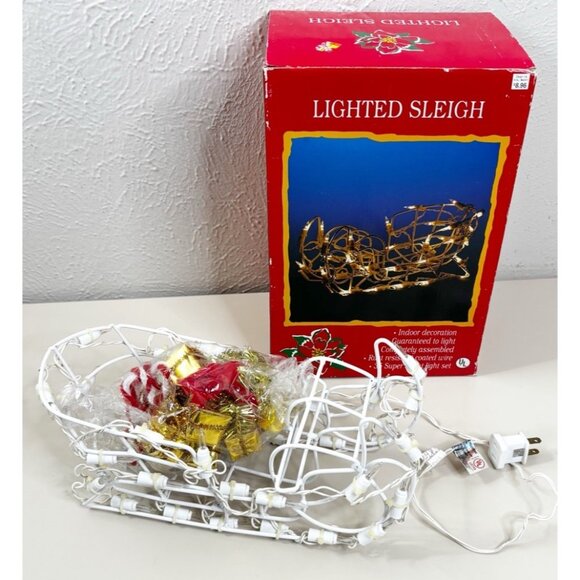 VTG 13"Wire Lighted Sleigh 35 White Lights Christmas Decor Works! New Old Stock - Picture 1 of 4